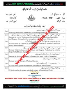 Economics Code No. 402 Autumn 2022 Past Paper | AIOU HELPS