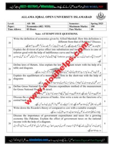 Economics Code No. 402 Spring 2023 AIOU Past Paper